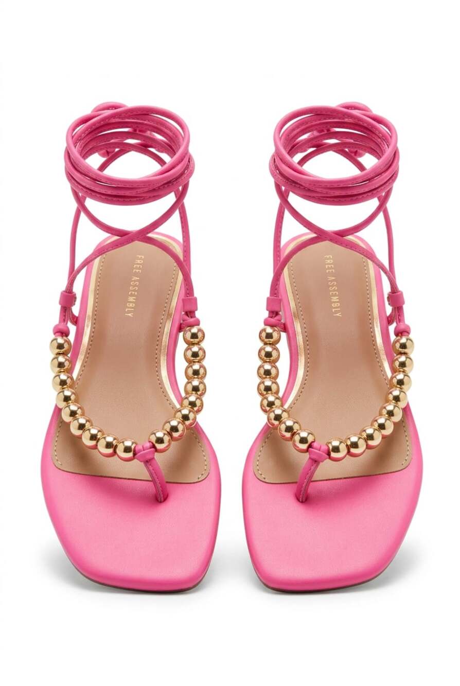 Free Assembly Women's Beaded Ankle Wrap Sandals in Pink NWT